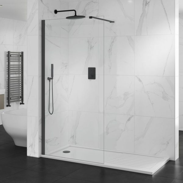 Nero 900mm Black Clear 10mm Wetroom Panel 2000mm Height