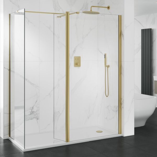 Brass Vision 1700 x 800 10mm Hinged Walk In Shower Enclosure Inc Tray 
