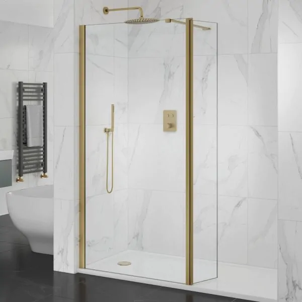Brass Vision 1500 x 800 10mm Hinged Walk In Shower Enclosure Inc Tray