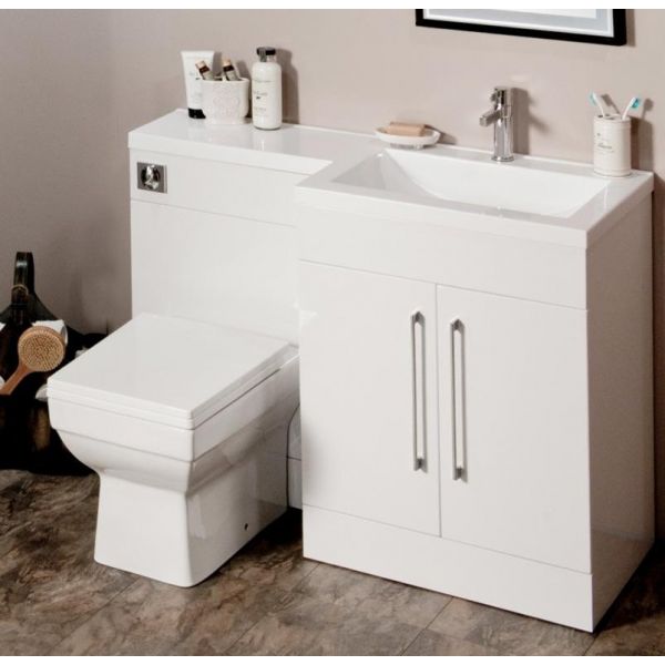 L Shaped 1100mm Gloss White Vanity Unit, L Shaped Bathroom Vanity Units