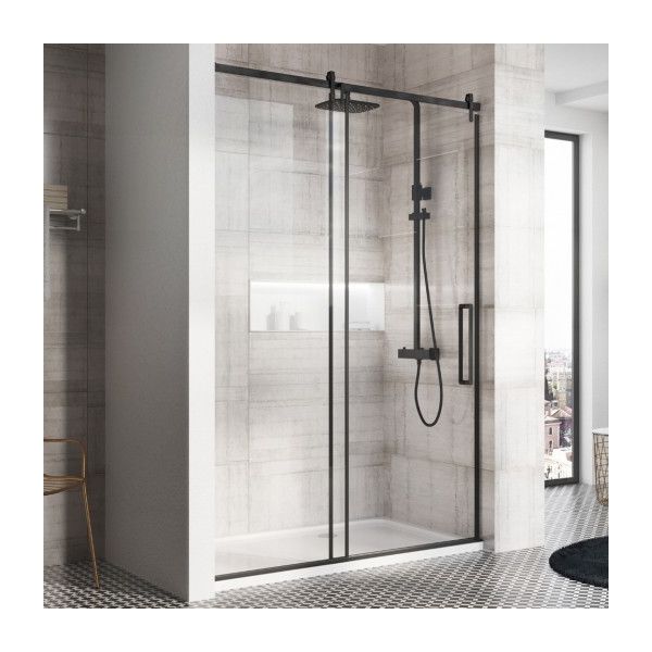 Roux Frameless 1400mm Black Sliding Shower Door Enclosure