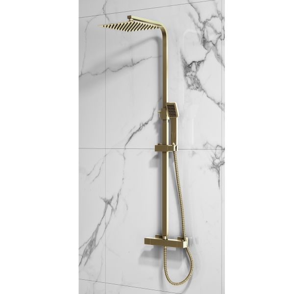 Cloudburst Square Thermostatic Shower Pack Exposed Square Brushed Brass