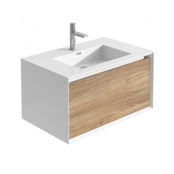 Snowdon Wall Mounted Vanity Unit White and Oak with White Resin Basin 750mm
