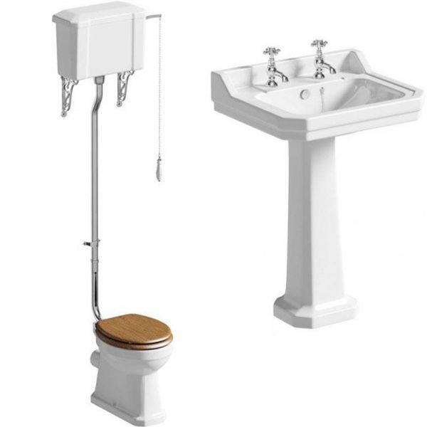 Victorian Traditional Suite inc High Level Wc 2TH 500 Basin and Pedestal