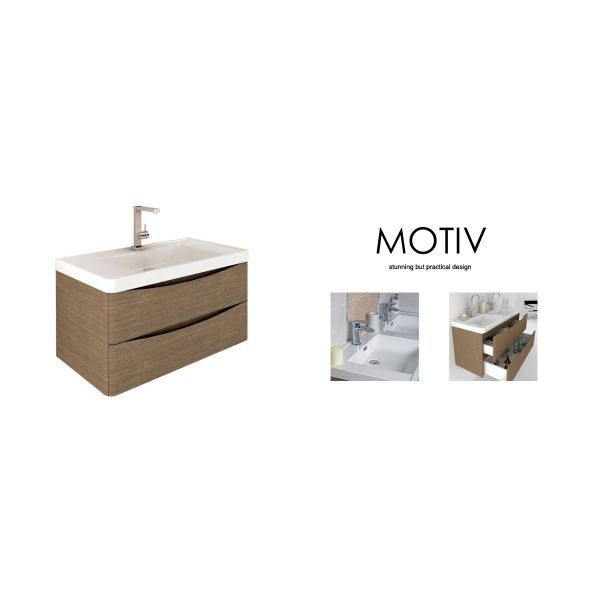 Motiv 900mm Wall Mounted Vanity Unit, Dark Wood Bathroom Vanity Units