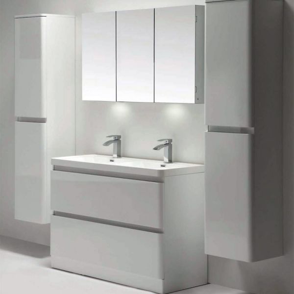 Zenit 1200mm Gloss White Floor Standing Double Basin Vanity Unit