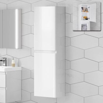 Zenit Wall Mounted Tall Bathroom Cabinet White Gloss 1400mm