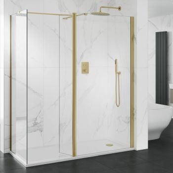 Brass Vision 1200 x 900 10mm Hinged Walk In Shower Enclosure Inc Tray 