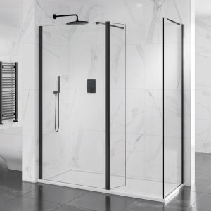 Nero Vision 1700 x 700 10mm Black Hinged Walk In Shower Enclosure Inc Tray 