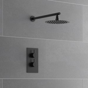 Nero Thermostatic Concealed Shower with Fixed Overhead Drencher - Black