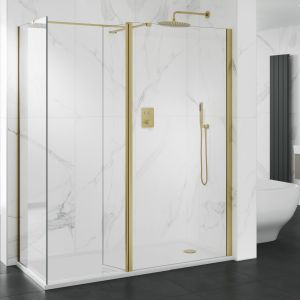 Brass Vision 1400 x 800 10mm Hinged Walk In Shower Enclosure Inc Tray 