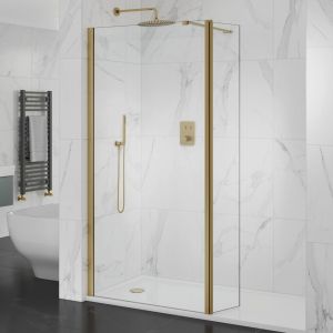 Brass 900mm Brushed Gold Clear 10mm Wetroom Panel