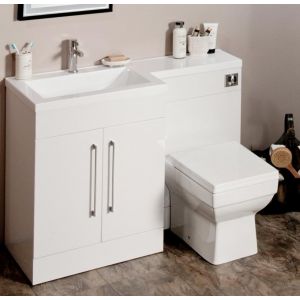 L-Shaped 1100mm Gloss White Vanity Unit and WC Combination LH