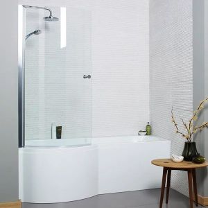 Left Hand Contemporary Round P-Shape 1700mm Shower Bath Inc Bath Screen