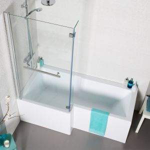 Left Hand Contemporary Square L-Shape 1700mm Shower Bath Inc Bath Screen