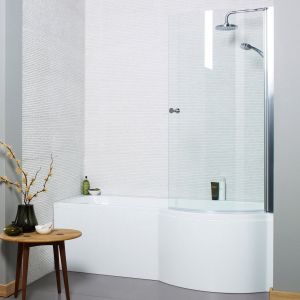 Right Hand Contemporary Round P-Shape 1700mm Shower Bath Inc Bath Screen