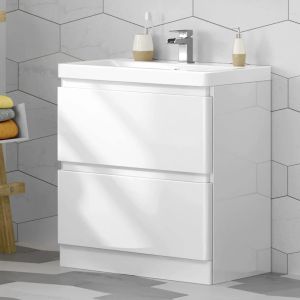 Motiv 800mm White Gloss Floor Standing Bathroom Vanity Unit inc Basin