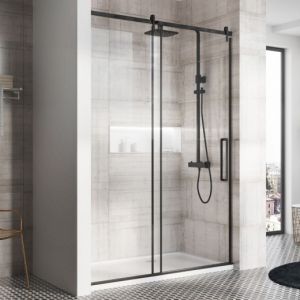 Roux Frameless 1400mm Black Sliding Shower Door Enclosure