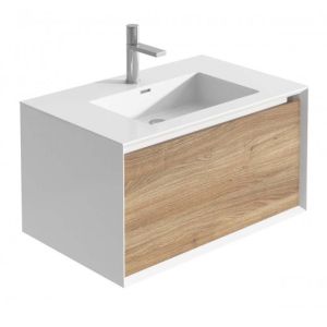 Snowdon Wall Mounted Vanity Unit White and Oak with White Resin Basin 750mm