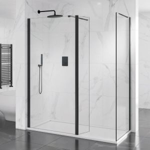 Nero Vision 1100 x 800 10mm Black Hinged Walk In Shower Enclosure Inc Tray 