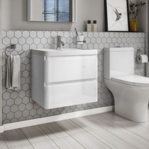 Zenit 600mm White Gloss Wall Hung Bathroom Vanity Unit inc Basin